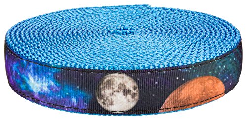 Country Brook Design - Galactic Neighbors on Ice Blue Nylon Webbing Closeout (3/4 Inch, 10 Yards)