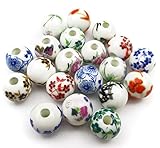 ALL in ONE 20pcs Round Exquisite Oblate Ceramic Porcelain Flower Decal Spacer Beads Traditional Chinese Style(mix 10mm)