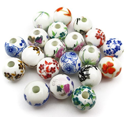 All In One 20Pcs Round Exquisite Oblate Ceramic Porcelain Flower Decal Spacer Beads Traditional Chinese Style(Mix 10Mm) #TOP20