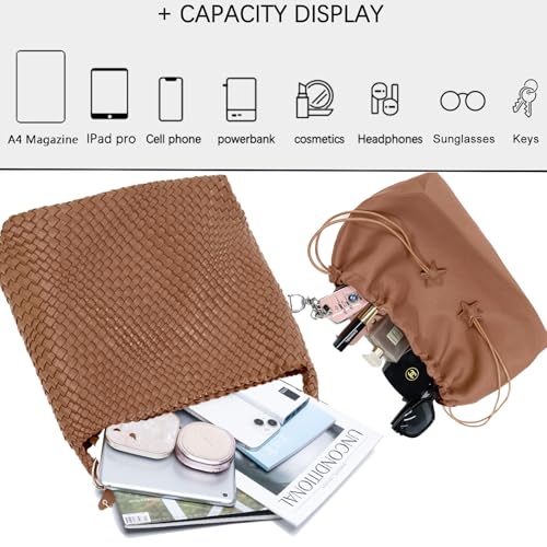 Image of Woven Tote Bag for Women, Shoulder Handbags, Beach Hobo, Handwoven Satchel Underarm Bag, Top-Handle Bag With Purses
