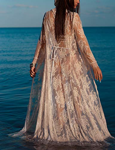 Bsubseach Lace Long Sleeve Beach Kimono Cover Up for Women Bikini Swimsuit Cover Ups Swimwear Cardigan3