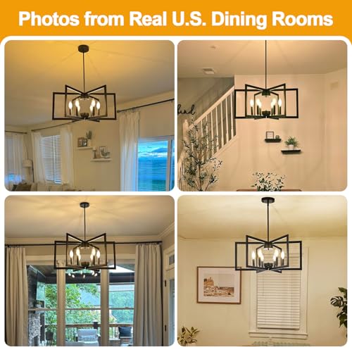 25"-61" Height Adjustable Modern Matte Black Chandelier for Dining Room, No Assembly Required Black Dining Room Light Fixture Over Table, Industrial Metal Pendant Lights Fixture for Kitchen Island - Image 5
