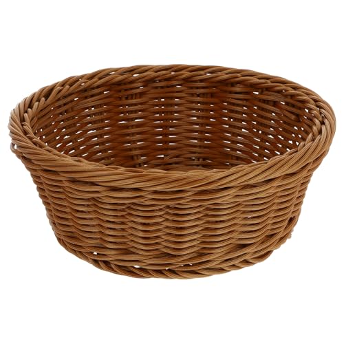 AUTSUPPL Cesta Redonda de Almacenamiento para Pan y Alimentos Cesta Tejida Artesanal de Ratán Artificial Diámetro 24 Cm X 7 Cm de Alto para Cocina y Hogar Organizador Multifunción