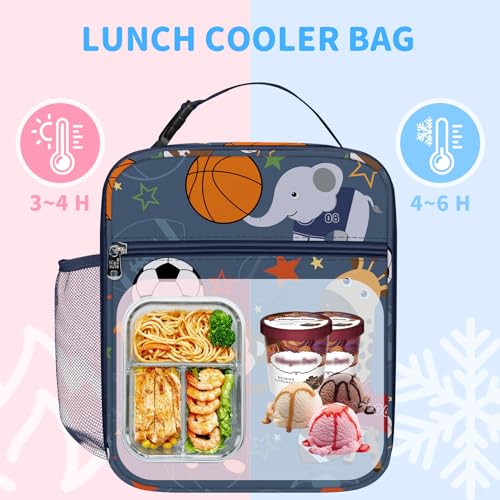Clastyle Sport Insulated Kids Lunch Bag Large Thermal Cooler Bag for Boys Picnic School Toddler Lunch Box Tote,Animal Ball - Image 2