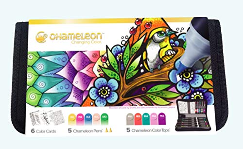 Chameleon Art Products, Chameleon 5 Chameleon Pens, 5 Color Tops, 6 Color Cards, Travel Case