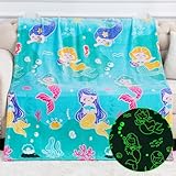 Mermaid Toys Gifts for Girls Kids - Glow in The Dark Ocean Blanket Best Birthday Christmas Valentines Easter Decor Presents for for Age 1-14 Years Old Teens Child Toddler Daughter Soft Throw 50'X60'