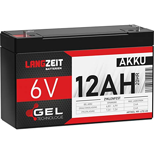 LANGZEIT 6V Akku 12Ah Gel Profi Blei-Akku für Kinderauto...