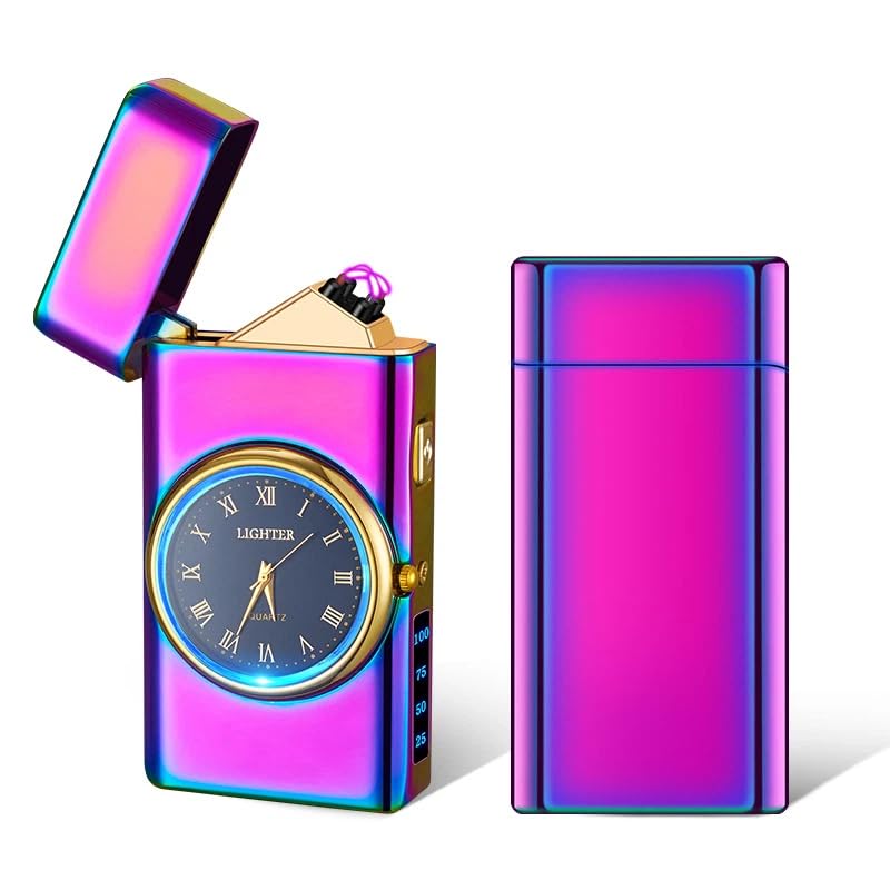 SKRFIRE Electric Double Arc Plasma Lighter, Rechargeable Lighters with Battery Display Indication Cool Lighter with led torch for Friends, Family, Candles (Colour）