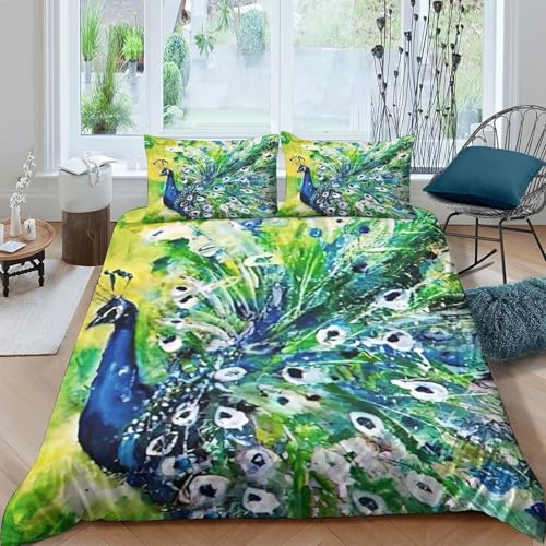 Housse de couette plumes de paon en microfibre luxe
