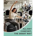 Trideer Exercise Ball for Office Desk, Yoga Ball Chair to Relieve Back Pain, Stability & Fitness Ball Seat with Base, Home Gym Core Workout, Abs, Stretching & Therapy - Image 2