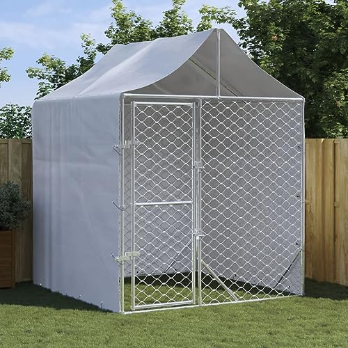 GuyAna Outdoor-Hundezwinger mit Dach Silber 2x2x2,5 m Verzinkter Stahl Hundezwinger DraußEn GroßE Hunde