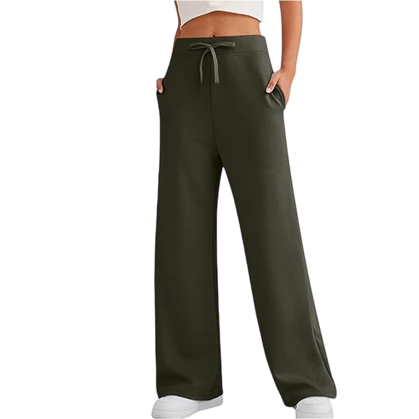 Wide Leg Sweatpants Women High Waistted Casual Fleece Sweatpants Soft Tummy Control Loose Lounge Pant with Pockets