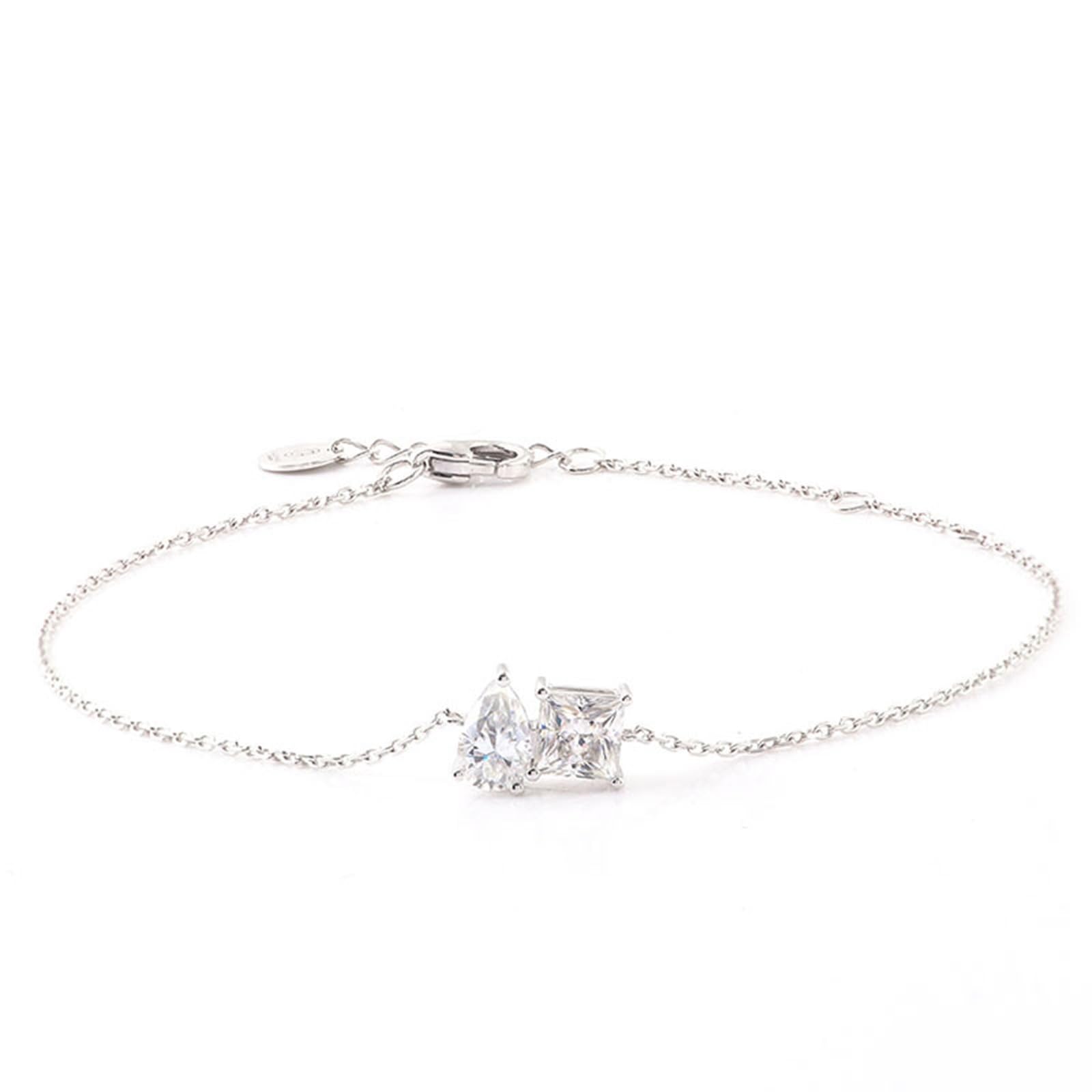 Epinki Pulsera Oro Blanco 9K/14K/18K Mujer, Moissanita Blanca Lágrima Sencillo Piedra Brazalete Joyería