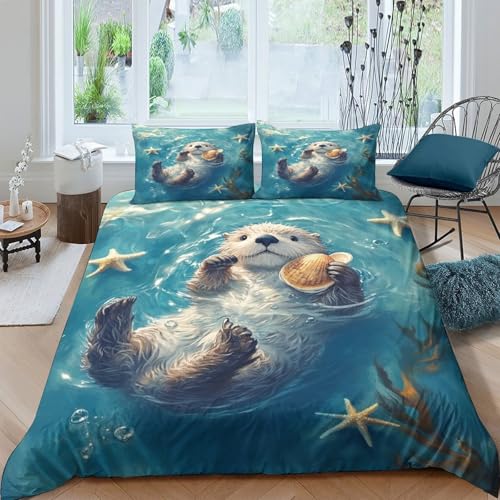 Housse de couette loutre de mer fermeture éclair pour lit simple 140x200 - 4