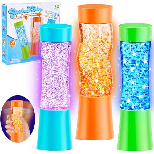 Subao 3 Pack Light Up Sensory Tubes Anxiety Relief Items,Fidget Toys for Kids & Adults,Sensory Toys for Kids with Autism Calm Down Corner Supplies,Preschool & Kindergarten Classroom Must Haves
