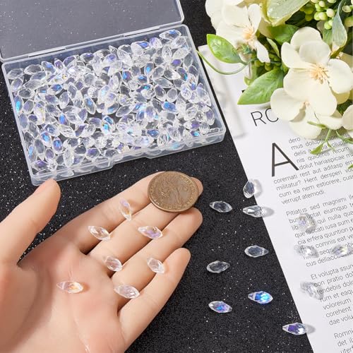 SOFPLATE 1 Box 200Pcs 6x12mm Clear Crystal Teardrop Bead Suncatcher Glass Beads Bulk Clear AB Transparent Tear Drop Chandelier Top Drilled Loose Spacer Bead for Jewellery Making Chandelier DIY Crafts - Image 3