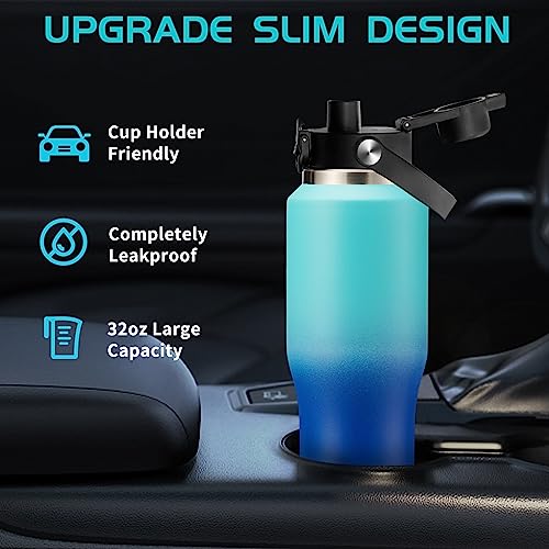 Image of 32 OZ Stainless-steel Insulated Water Bottles - Cold 48H & Hot 24H, Leak-Proof Metal Water Flask with Sleeve, Protective Boot, BPA Free Vacuum Insulated 32 Oz Water Bottle Fits In Cup Holder