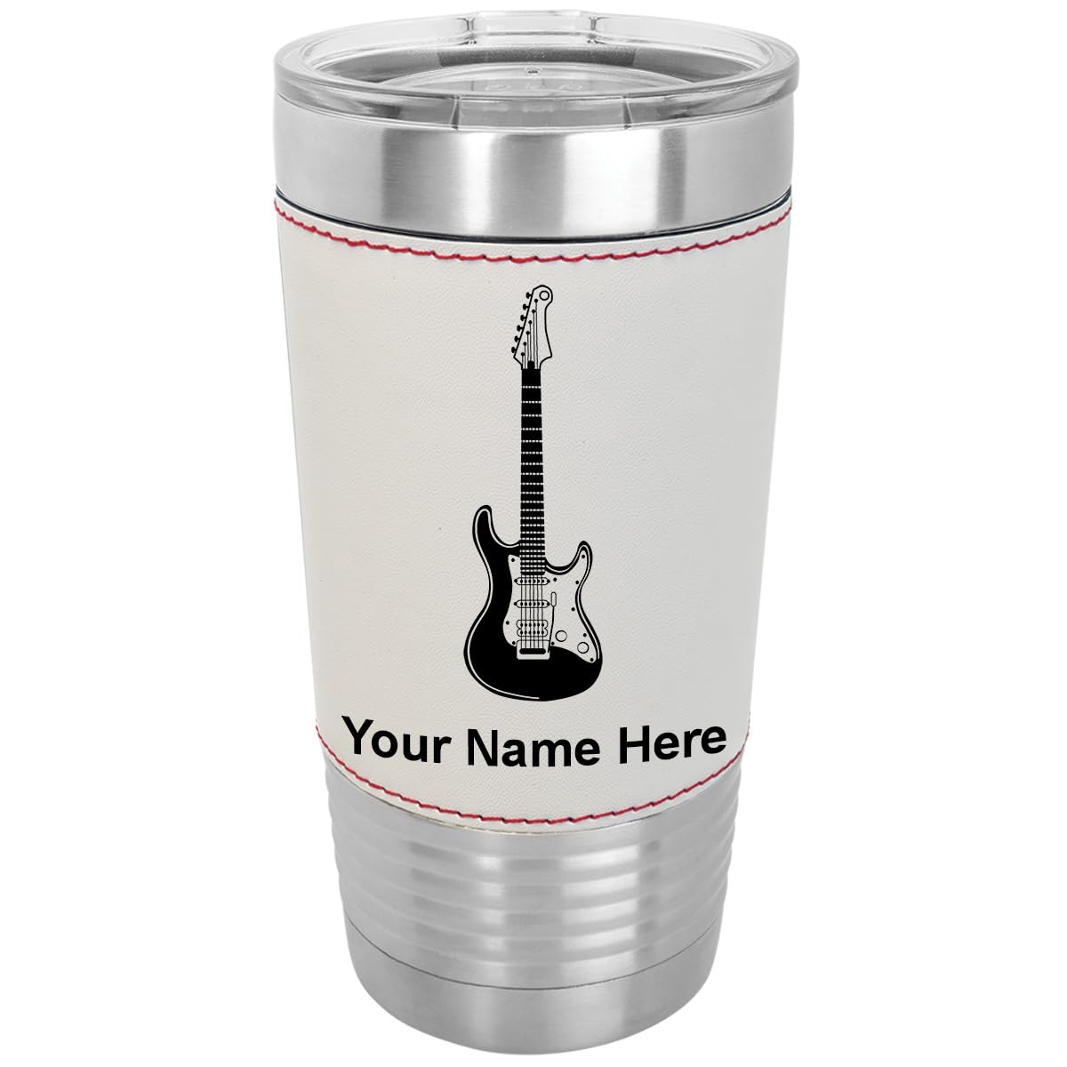LaserGram 20oz Vacuum Insulated Tumbler Mug, Electric Guitar, Personalized Engraving Included (Faux Leather, Baseball Style)