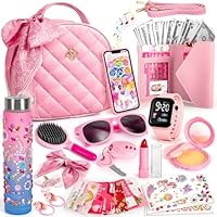 Hohosunlar Play Purse for Little Girls Toddlers, Kids Handbag w/ Pretend Makeup, DIY Unicorn Water Bottle, Toy Phone, Watch, Wallet Cards Stickers, Princess Christmas Birthday Gift Toy for Girls 3-12