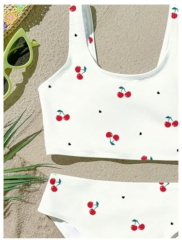 SHENHE Girl's Swimsuits 2 Piece Scoop Neck Cherry Print Bikini Set Crop Tank Bathing Suits3
