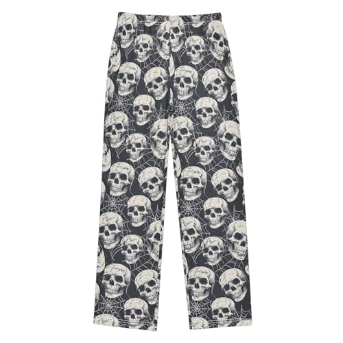 Pajama Pants Skulls Halloween Spider Webs PJ Bottoms Sleepwear Lounge Sleep Pant with Pockets