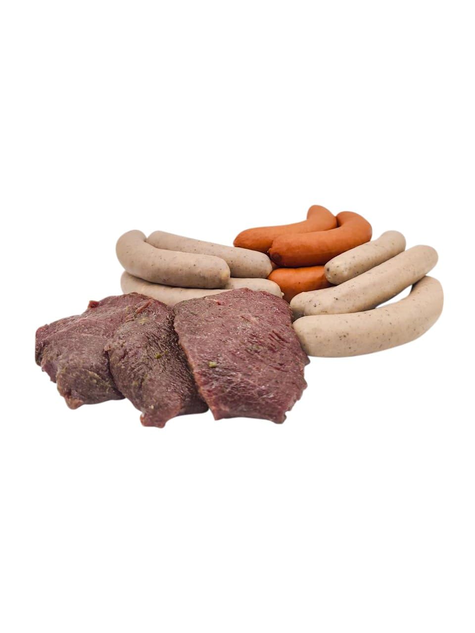 Grillfleisch Paket Rind mit Rindersteak Rumpsteak, Gourmet Bratwurst vom Gallowayrind, Rinder Käsewurst und Rindswurst Rindswockwurst, Grillpaket Fleisch und Wurst