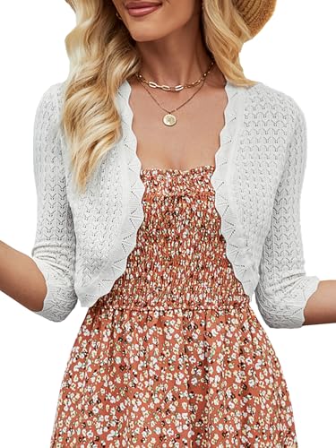 La Mejor Recopilación de Toreras para Mujer que puedes comprar esta semana. 45 JOKELAMB Bolero - Cárdigan corto de punto con manga 3/4 para mujer, estilo cárdigan con parte delantera abierta, casual, elegante, para vestidos, Manga 3/4 gris, S