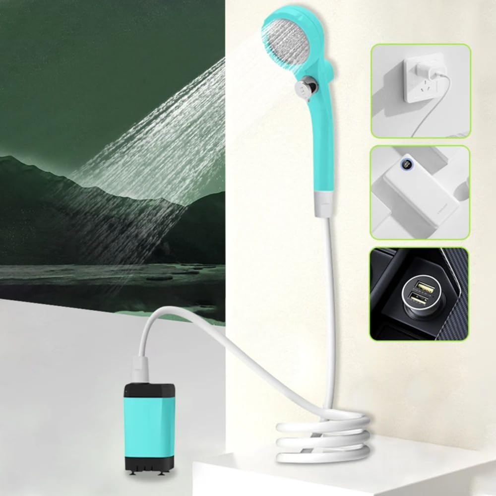 ducha portatil camping,ducha camper,Ducha de camping portátil eléctrica recargable,Presión de agua ajustable,con pantalla digital,para acampar, ir de excursión,viajar,bañar perros y lavar coches