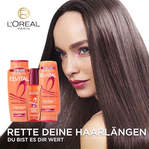 L'Oréal Paris Elvital XXXL Shampoo gegen Spliss, Für traumhaft langes Haar, Mit Rizinusöl, Vitaminen und pflanzlichen Proteinen, Dream Length Super Aufbau Haarshampoo, 1 x 1000 ml