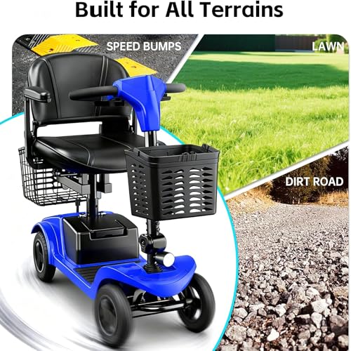 Image of Mobility Scooter,Folding Motorized Scooter,300 lbs Capacity, Equipped with 300W Motor,Removable Battery,Dual Baskets,15 Miles Travel,Suitable for All Terrains (Blue)