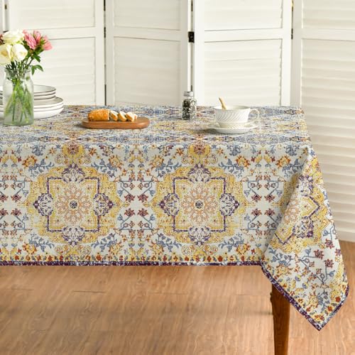 Horaldaily Boho Bohemia Style Tablecloth 60×104 Inch Rectangular, Yellow Vintage Country Rustic Farmhouse Magical Fall Orange Washable Seasonal Table Cover for Party Picnic Dinner Decor by Horaldaily - Used condition - US$17.90