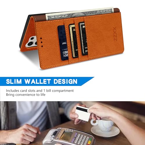 Image of ZZXX for Samsung Galaxy S25 Ultra Wallet Case with [RFID Blocking] Card Slot Kickstand Magnetic Closure Leather Flip Fold Protective Phone Case for Galaxy S25 Ultra 5G Case Wallet(Brown-6.8 inch)