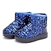 Girls Fashion Sparkly Sequin Snow Boots Fuzzy Lining Warm Thick Booties Winter Cute Shaggy Plush Ankle Boots Blue
