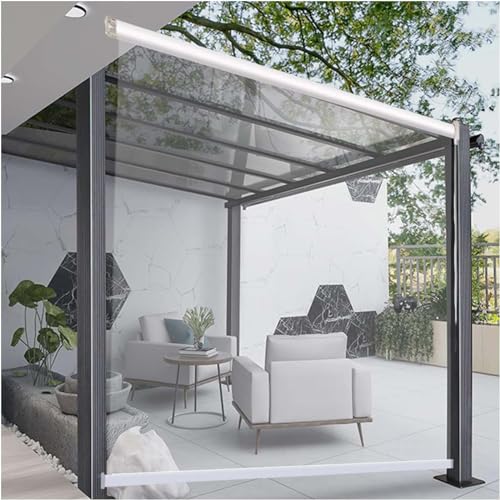 Persianas enrollables transparentes, 100 % impermeable de PVC, cortina enrollable a prueba de viento y polvo, tamaño personalizable 100 x 200 cm para pérgola y patio