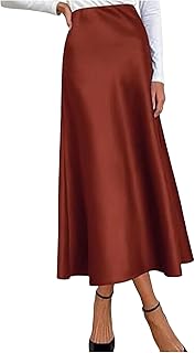 Falda de punto hasta la rodilla Elegante falda de cintura alta para mujer, vestido de satén sólido, falda elegante con cintura elástica vocal