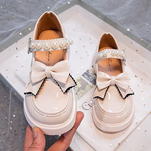 Girls Dress Shoes Wedding Bowknot Girl Shoes Princess Party School Shoes Leather Shoes for Kids Rainbow Flip Flops Girls (White, 34 Big Kids)2