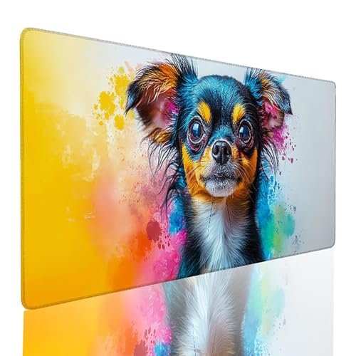 Tapis de souris gaming XXL jaune motif chien 700x400x3mm pour bureau