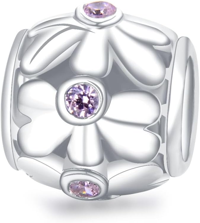 Adabele Solid 925 Sterling Silver Cute Flower Bead Charm Cubic Zirconia CZ GemstonevFit Pandora All Other Charm Bracelet Necklace Women Birthday Personalized Gift