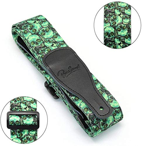 Skull Green Guitar Strap - Cool Nylon Strap With Ties For Electric & Acoustic, Bass Guitars #TOP5