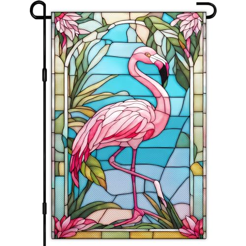 Drapeau de jardin flamant rose 30x45 double face tropical pour extérieur