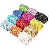 Contiene 12 rollos de cinta de papel de rafia multicolor, cada rollo tiene 30 metros de longitud y 2 mm de grosor, longitud total de aproximadamente 360 metros.