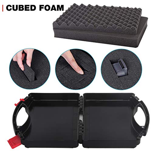 Aoocy Small Hard Carrying Case With Pluck Foam Interior For Pistol, Gopro,Microphone, Camera, And More - Outer Size 12.2 X 10 X 2.7 Inches, Black #TOP3