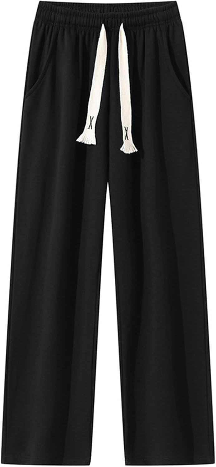 Straight Leg Wide Leg Sweatpants for Men Baggy Fleece Sport Wide Legged Joggers Soft 2024 Relaxed Fit Solid Color Open Bottom Lounge Pants with Pockets Open Leg Casual Loose Trousers