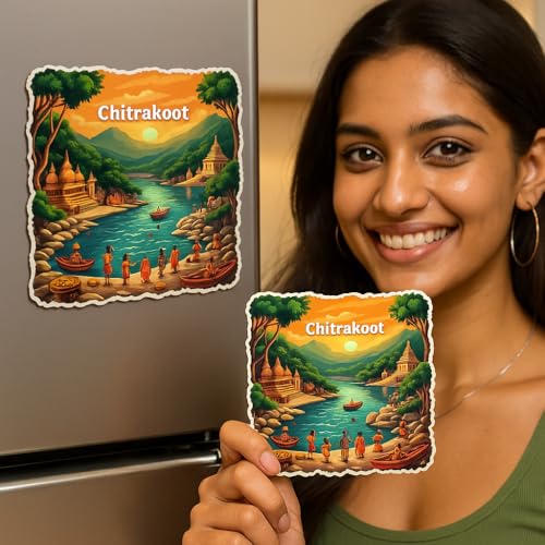Image of Naxon Chitrakoot City Theme Souvenir Wooden Fridge Magnet for Refrigerator - Printed Fridge Magnet for Kitchen & Home Decor | Perfect Souvenir Gift | Size 3x3 in | Pack of 1