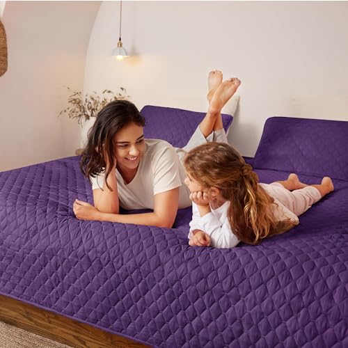 Exclusivo Mezcla Reversible King Size Quilt Bedding Set with Pillow Shams, Lightweight Quilts King Size, Soft Bedspreads Bed Coverlets for All Seasons - (Deep Purple, 104"x96")