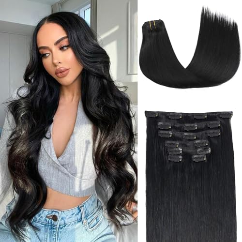 BELLECHO Clip in Hair Extensions Real Human Hair 18 Inch