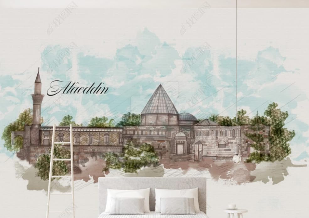 Papier Peint Intissé Château Peinture À L’Huile Décoration Murale 150x105cm
