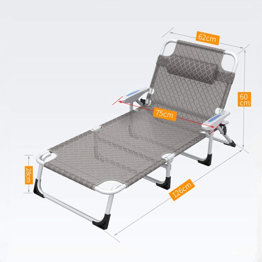 Portable Folding Bed Adjustable Recliner Individual Office Nap Bed with Headrest and Armrest Tourism, Summer Camp,Beach Bed (Color : Gray)