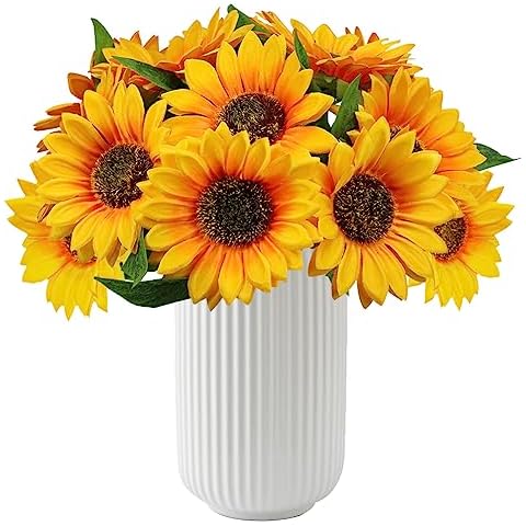 Joyerace12PCS Artificial Sunflower Flowers, Single Stem Silk Fake Sunflowers for Outdoor Wedding Birthday Party Home Decor- NO VASE Cover