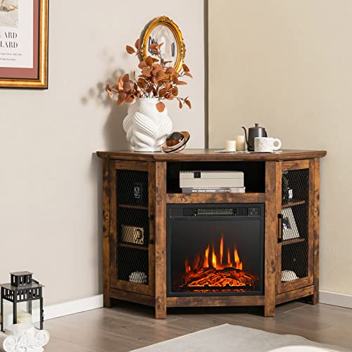 Tangkula 45 Inches Tv Stand With Fireplace Insert, Electric Fireplace Entertainment Center With Adjustable Shelves, 3 Brightness, Overheat Protection, Fit Tvs Up To 50 Inches (Rustic Brown) #TOP1